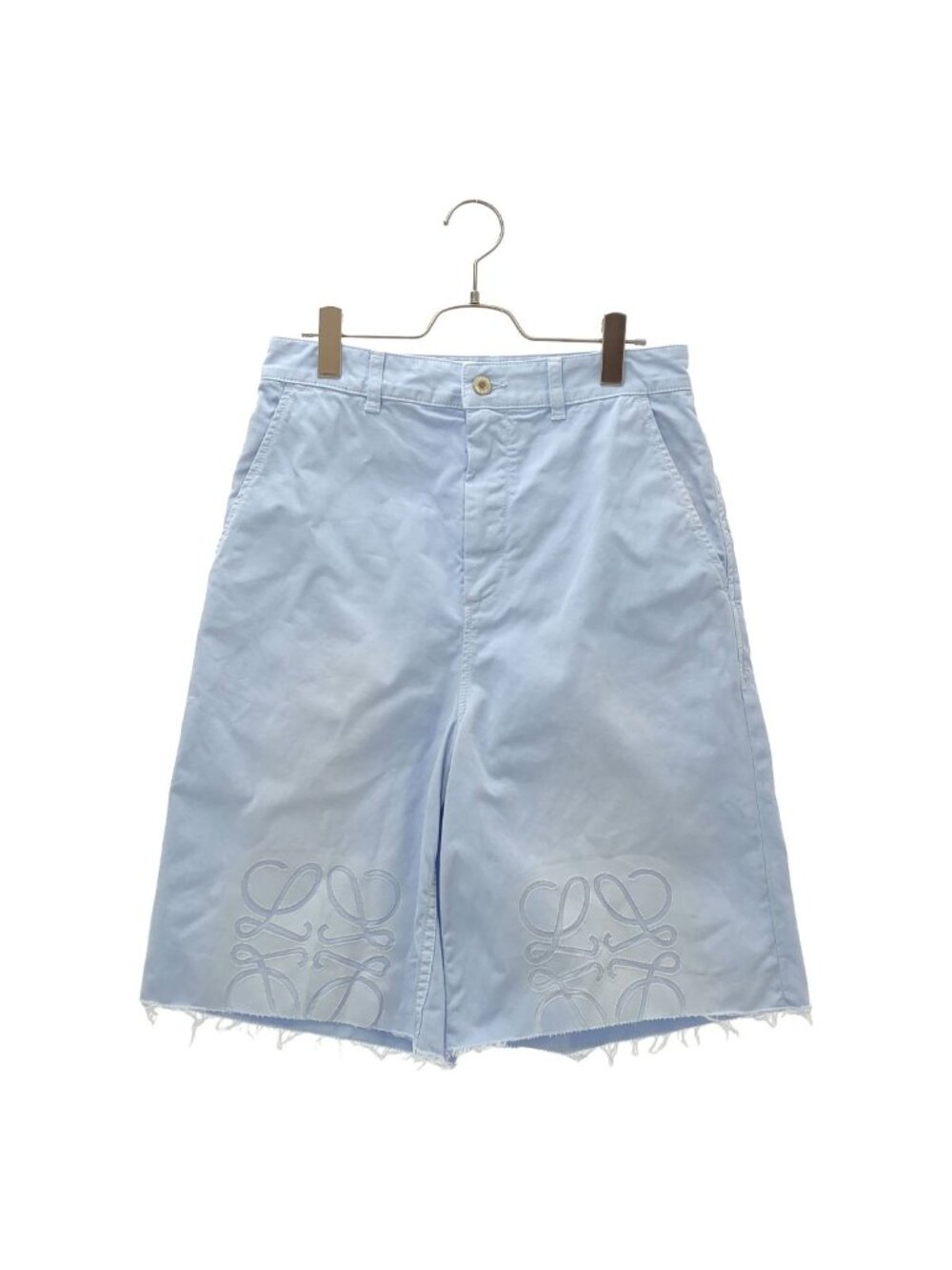 Loewe Cotton Twill Anagram Embroidery Cut Off Shorts Light Blue 44